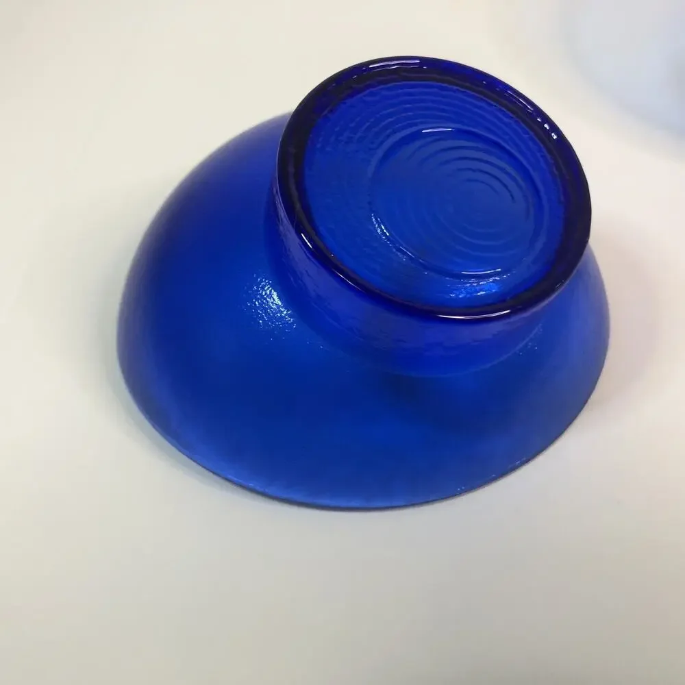MCM egg shaped textured glass candle holder set of 2 3-inch cobalt blue